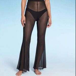 Wild Fable Black Mesh High Waist Flare Swim Cover Up Pants Womens Size XS